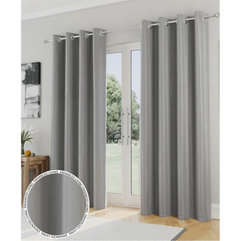 Image of Enhanced Living Enhanced Living 'Nightfall' Grey Plain Supersoft Thermal Blockout Eyelet Curtains Grey