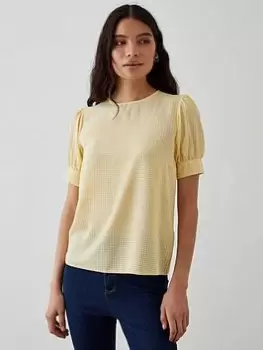 Image of Dorothy Perkins Seersucker Blouse - Lemon, Yellow, Size 12, Women