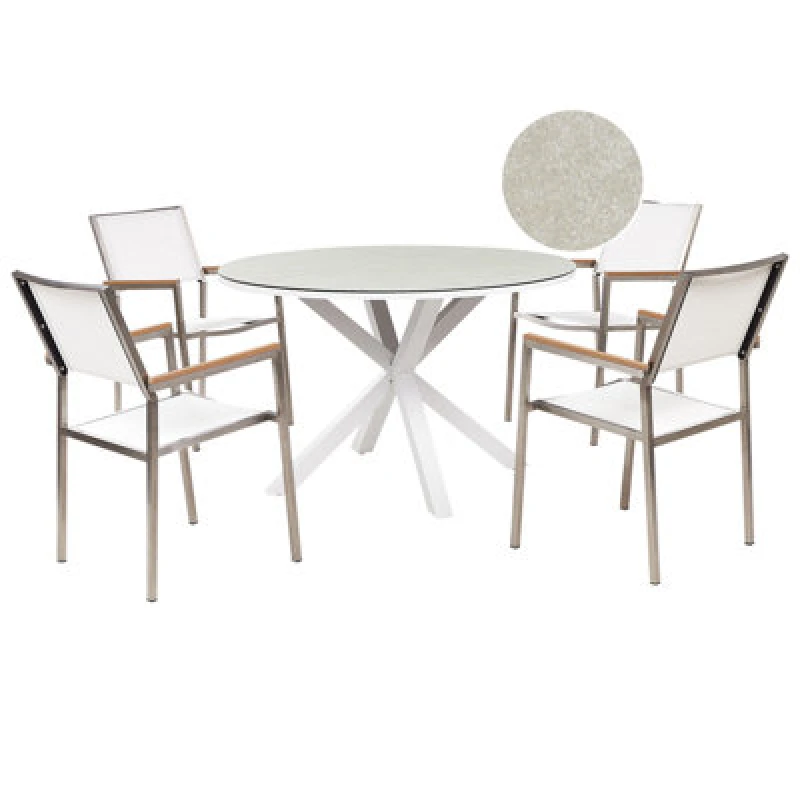 Image of Beliani Garden Dining Set 4 Seater Maletto/grosseto Metal Marble Effect White/ Beige