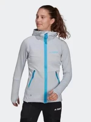 Image of adidas Terrex Tech Flooce Hooded Hiking Fleece Jacket, Blue, Size L, Women