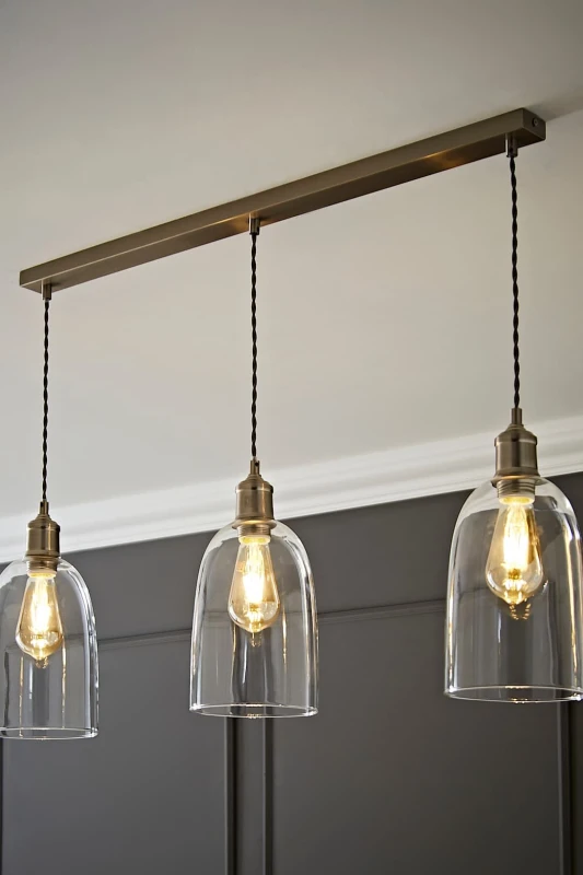 Image of ValueLights ValueLights Kira Glass Cloche Dome 3 Drop Bar Diner Ceiling Pendant Light in Silver Silver One Size Unisex 5059406062681