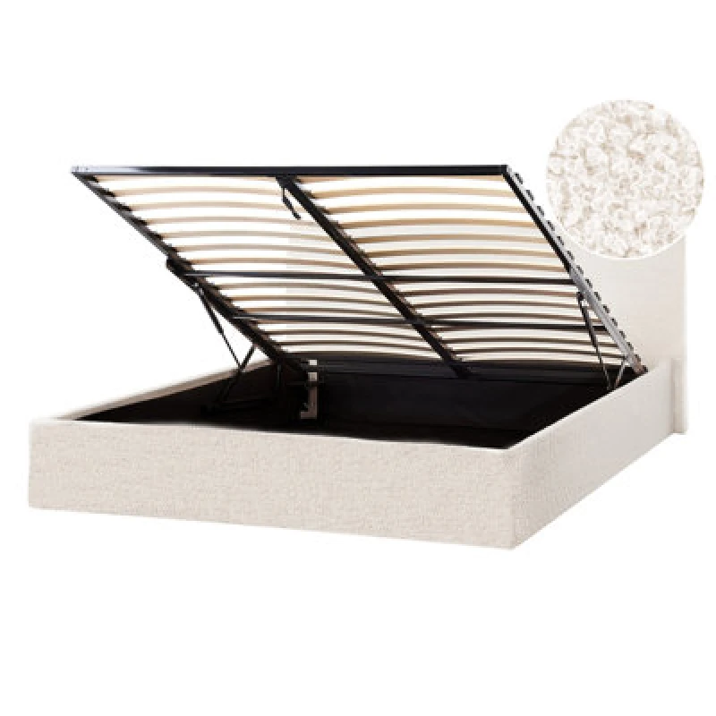 Image of Beliani Ottoman Bed Boucle Orbey 140 X 200 Cm (Eu Double) Off-White