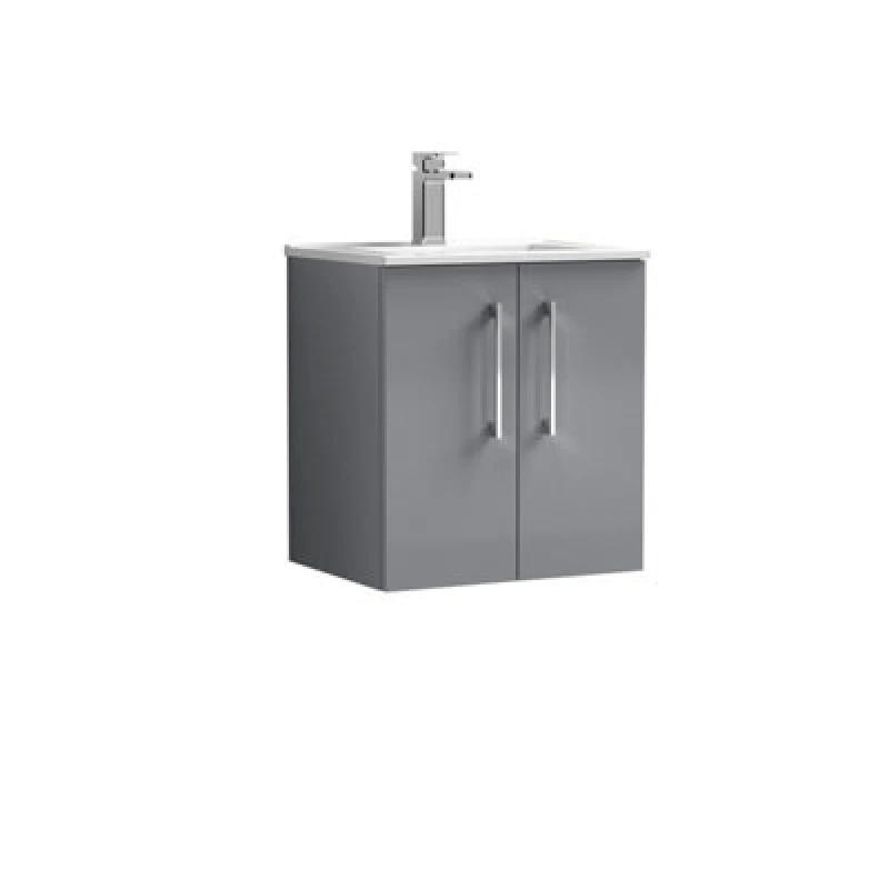 Image of NUIE Arno Wall Hung 2-Door Vanity Unit with Basin-2 500mm Wide - Satin Grey - Nuie ARN2221B