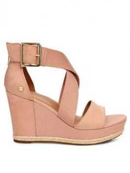 Image of UGG Calla Wrapped Strap Buckle Wedge Heels Nude Nude Size 7 Women