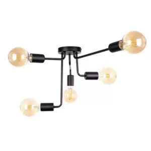 Image of Nixon Multi Arm Semi Flush Ceiling Light Black, 50cm, 5x E27