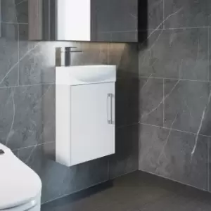 Image of Hudson Reed Juno Compact RH Wall Hung Vanity Unit and Basin 440mm Wide - White Ash