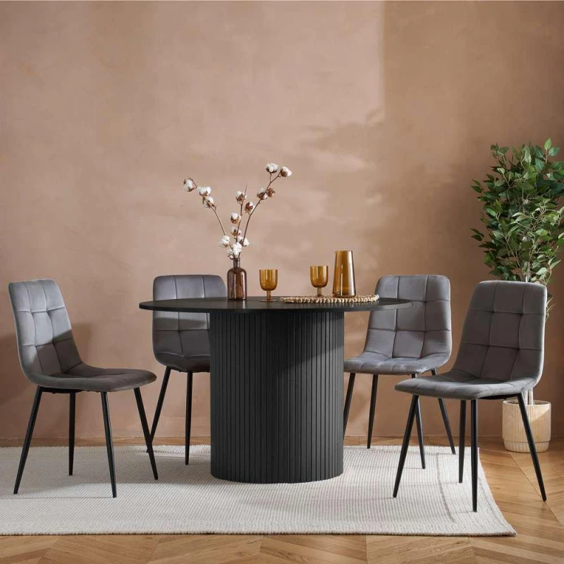 Image of Birlea Axel Round Fluted Dining Table with 4 Chairs Black unisex One size
