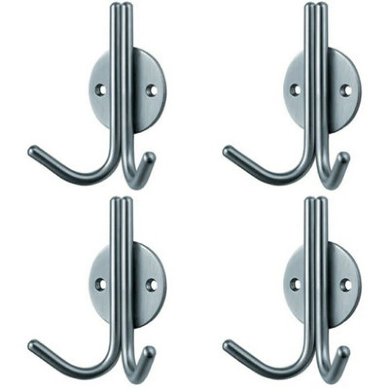 Image of Loops 4x Slimline Double Coat Hook on Round Rose 35mm Projection Satin Stainless Steel Metallics