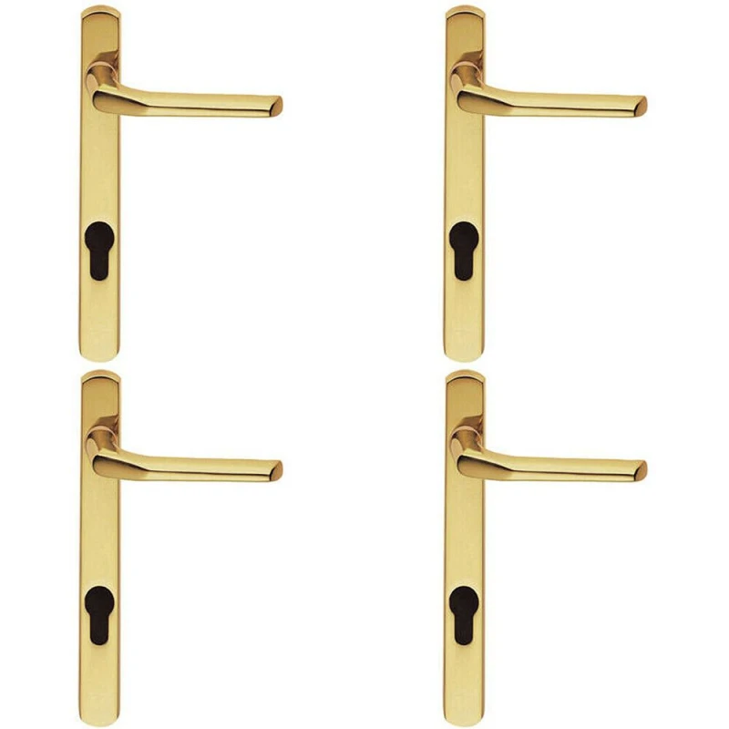Image of Loops 4x Straight Lever Door Handle on Lock Backplate Polished Brass 208mm X 25mm Metallics