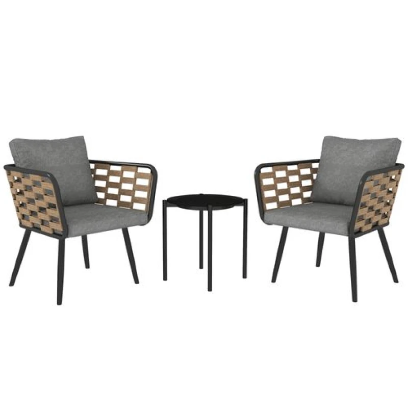Image of Outsunny 3 Pieces Rattan Bistro Set, Wicker Garden Furniture Set w/ Cushions, Black 863-177V70BK
