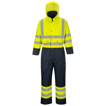 Image of Portwest - S485YNRM - sz M Hi-Vis Contrast Coverall - Lined - Yellow/Navy