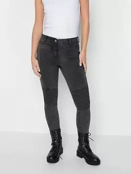 Image of PixieGirl Petite Washed Ava Biker Skinny Jean - Black, Size 14, Women