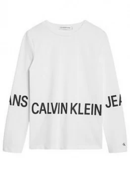 Image of Calvin Klein Jeans Boys Stretch Logo Long Sleeve T-Shirt - White