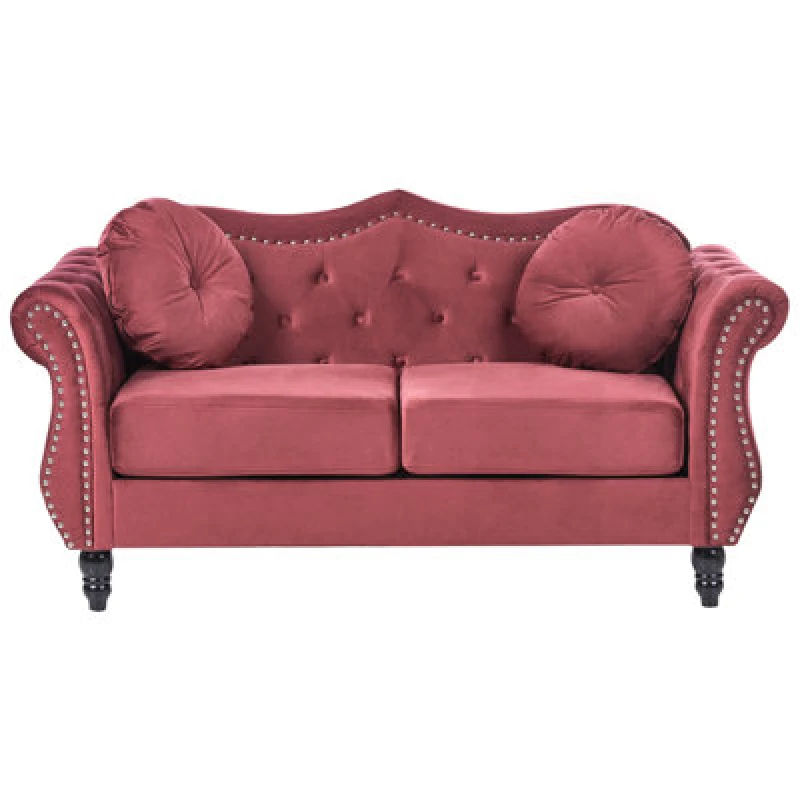 Image of Beliani Sofa 2 Seater Skien Velvet Dark Red