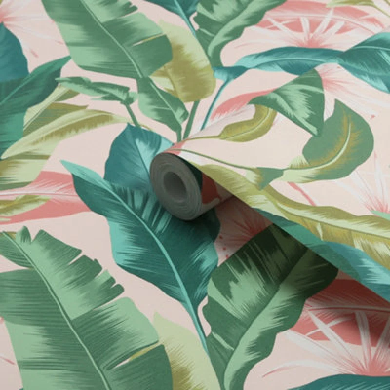 Image of Envy Leaf It Out Tropical Leaf Wallpaper Pink