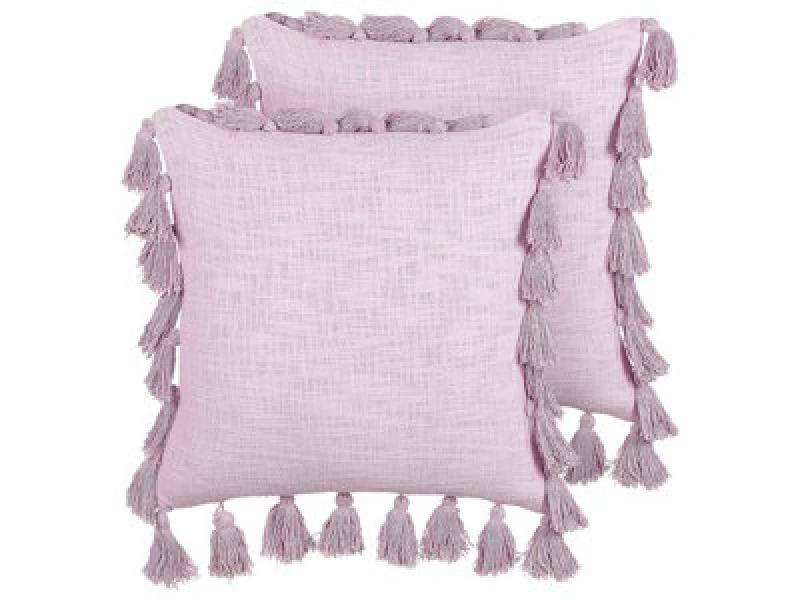 Image of Beliani Set Of 2 Decorative Cushions Lynchis Cotton 45 X 45cm Pink