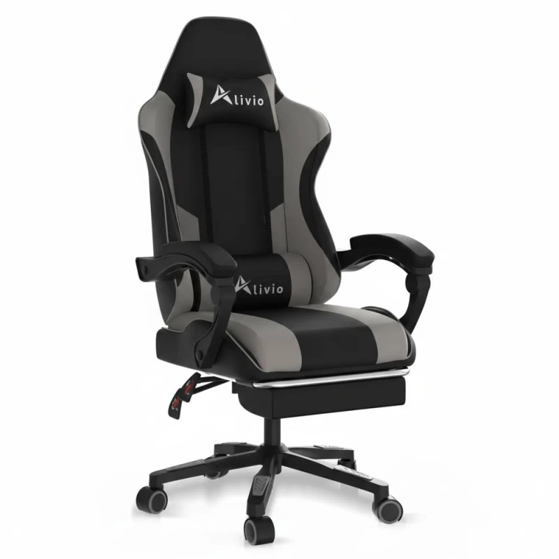 Image of Alivio Ergonomic Gaming Chair with Massage Lumbar Cushion in Grey Grey Unisex