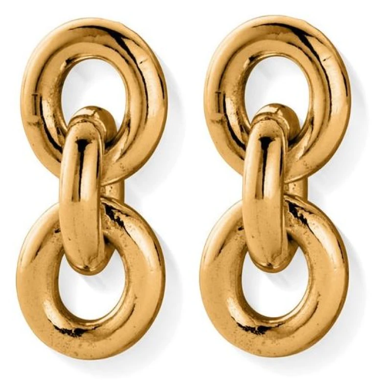 Image of ChloBo CC-G-ER-7-S1 Anchor Chain 3 Link Gold-Plated Earrings Jewellery