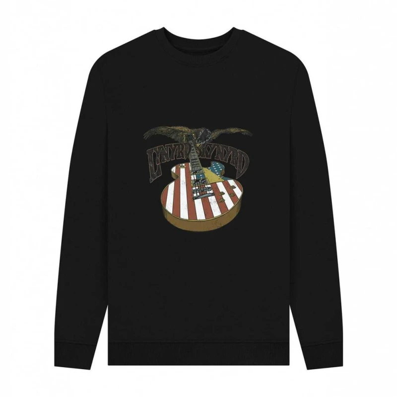 Image of Lynyrd Skynyrd Mens 300gsm Cotton Printed Long Sleeve Crew Neck Pullover Shirt in Black Size: Small Black Male S