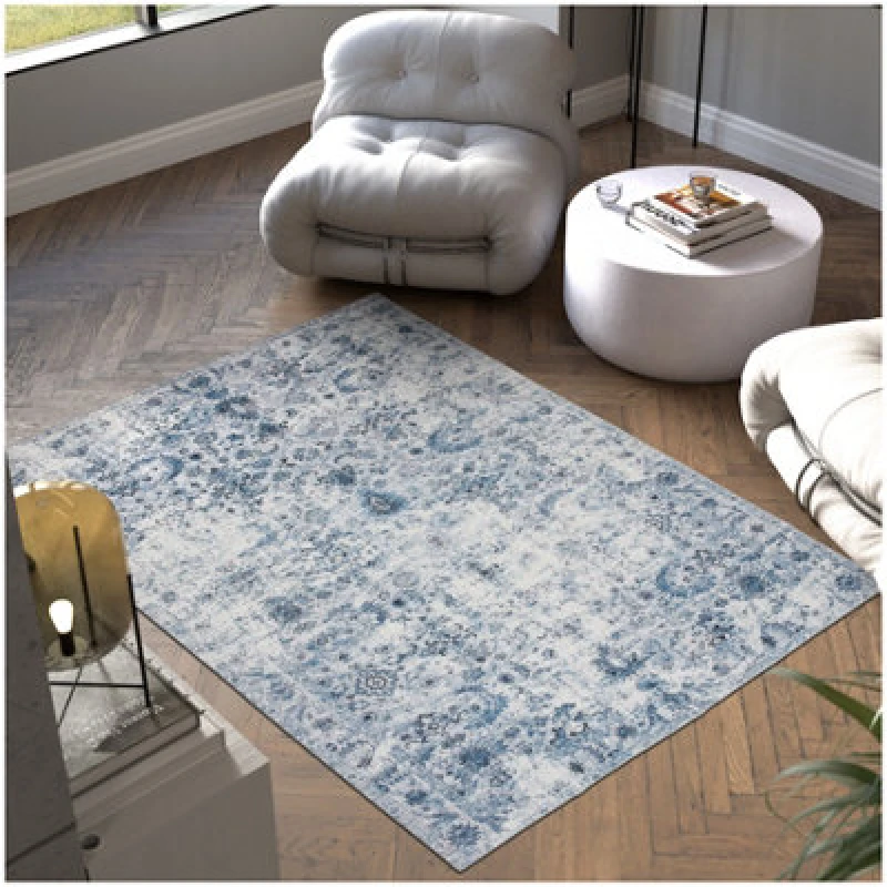 Image of Tectake Vintage Rug Amara - Faded Design, Machine Washable, Short Pile & Non-Slip Underside 160 X 230 Cm - Blue
