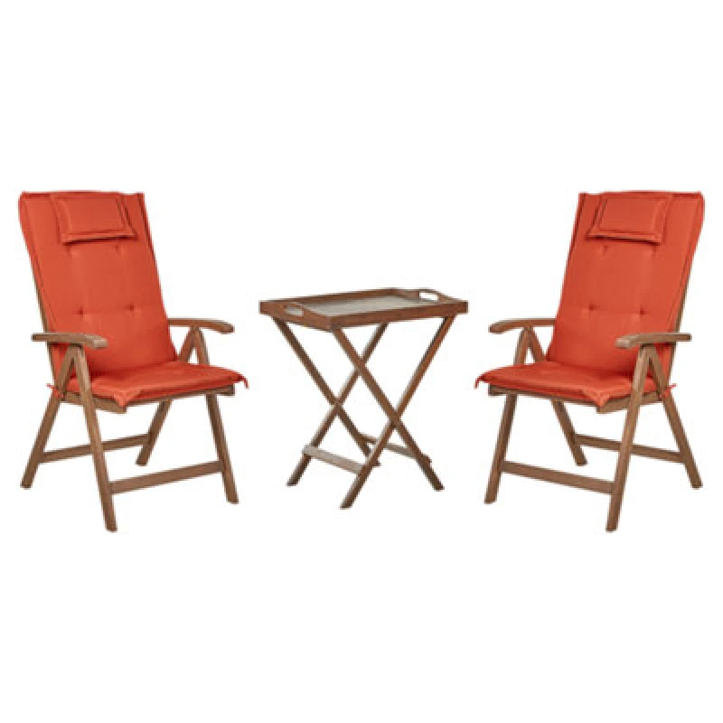 Image of Beliani Bistro Set With Cushions Folding Amantea Acacia Wood Red