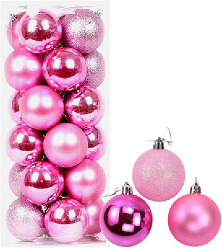 Image of Shatchi 30mm/12Pcs Christmas Baubles Shatterproof Pink,Tree Decorations Pink