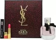 Image of Yves Saint Laurent Mon Paris Gift Set 50ml Eau de Parfum + 1.3g Rouge Volupte Shine No. 49 + 2ml Volume Effet Faux Cils The Curler Mascara 01 Noir Ins