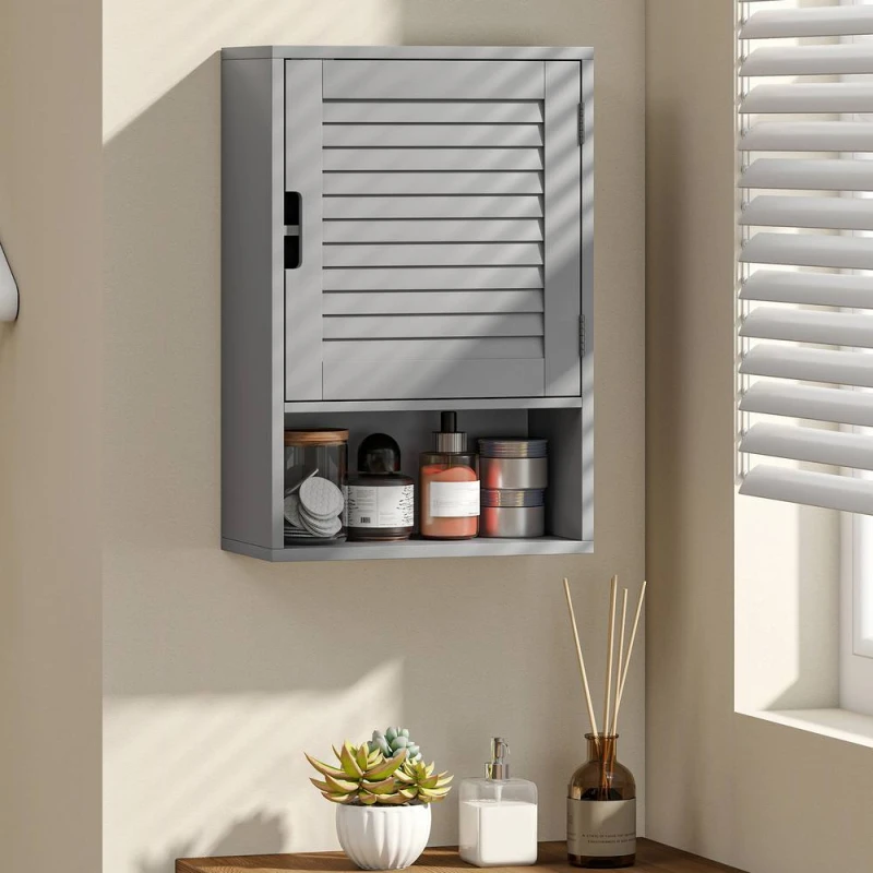 Image of HOMCOM Bathroom Cabinet, Wall Mounted Cabinet with Adjustable Shelves in Grey Size: W600mm x H600mm Grey Unisex W600mm x H600mm