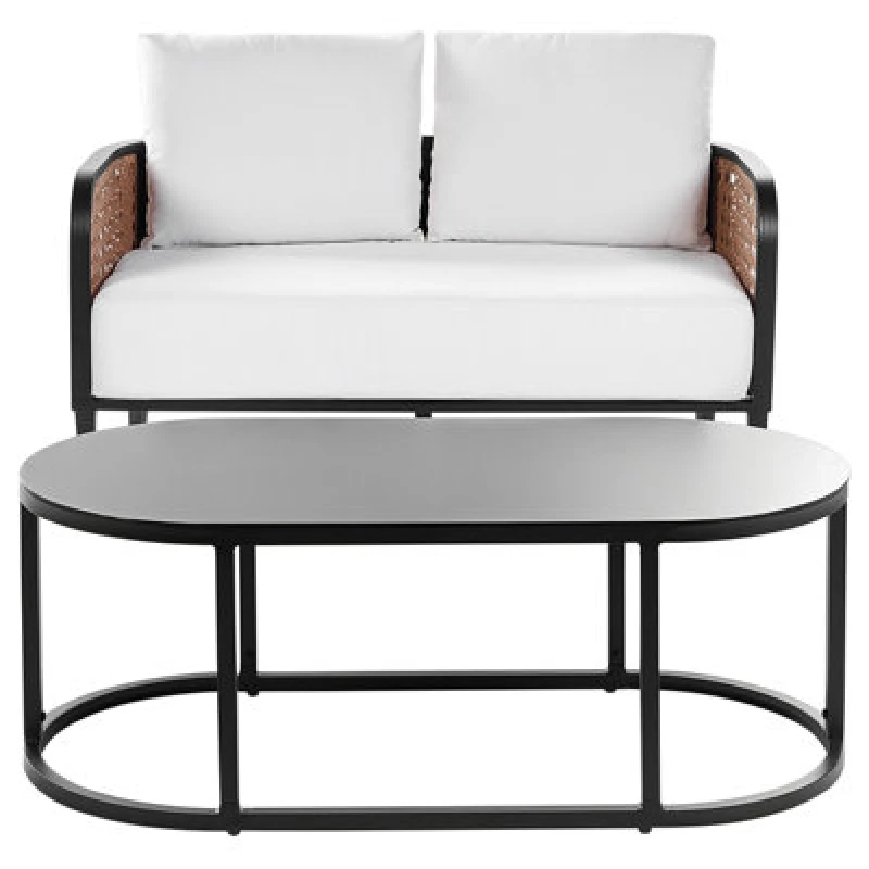 Image of Beliani Garden Lounge Set With Table 2 Seater Montefalco Metal White
