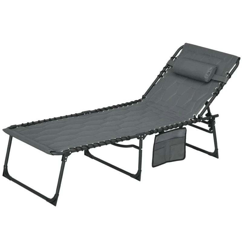 Image of Outsunny Foldable Sun Lounger with Reclining Back, Sun Lounger with Padded Seat Grey 84G-268V70GY