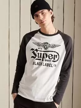 Image of Superdry Black Out Raglan Long Sleeve Top - Ecru, Size S, Men