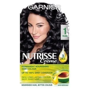 Image of Garnier Nutrisse 1 Black Permanent Hair Dye Black