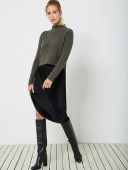 Image of Mint Velvet Wrap Back Lace Black Slip Dress - Khaki