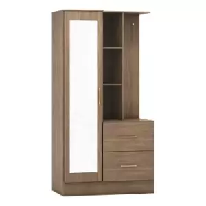 Image of Seconique Nevada Mirrored Open Shelf Wardrobe - Rustic Oak Effect