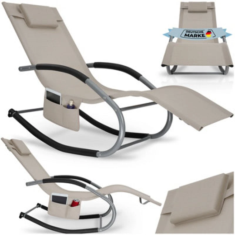 Image of Tectake 1 Sun Lounger Taya With A Modern Design, Rocking Function And Breathable Surface - Beige