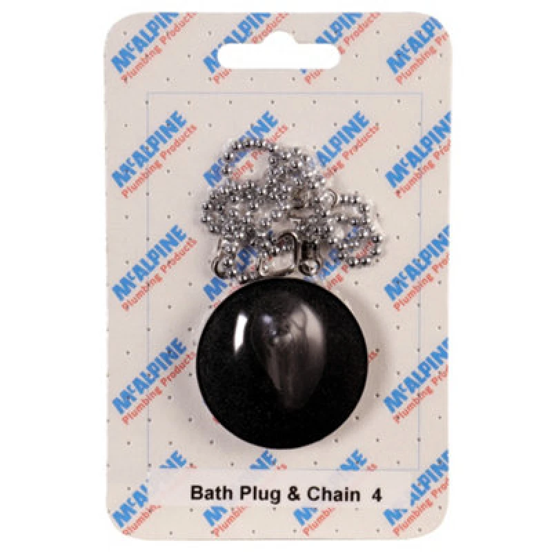 Image of Mcalpine Handipak No. 4 Bathroom Standard Size Bath Plug And Chain Black