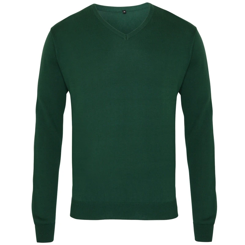 Image of Premier Premier Men V-Neck Knitted Sweater in Bottle Green Size: X-Small Bottle Green XS Male 5057080145881