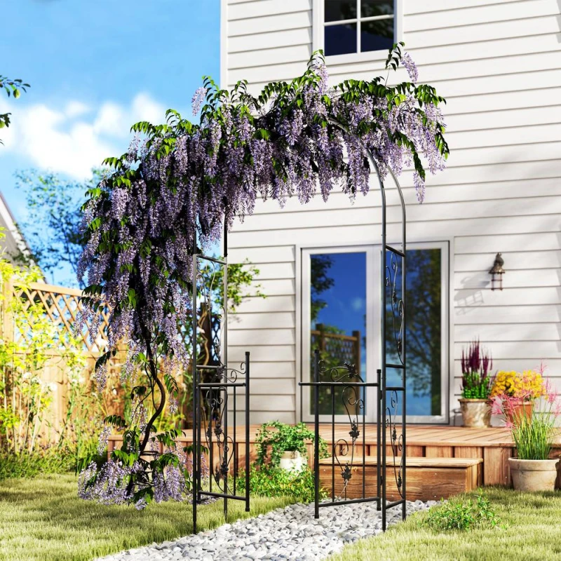 Image of OUTSUNNY 2.17m Steel Garden Arch with Double Gate, Garden Arbor Trellis, Black Unisex