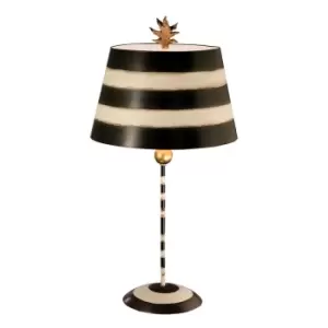 Image of Table Lamp Striped Shade Palm Leaf Finial Black Cream Stem LED E27 100W