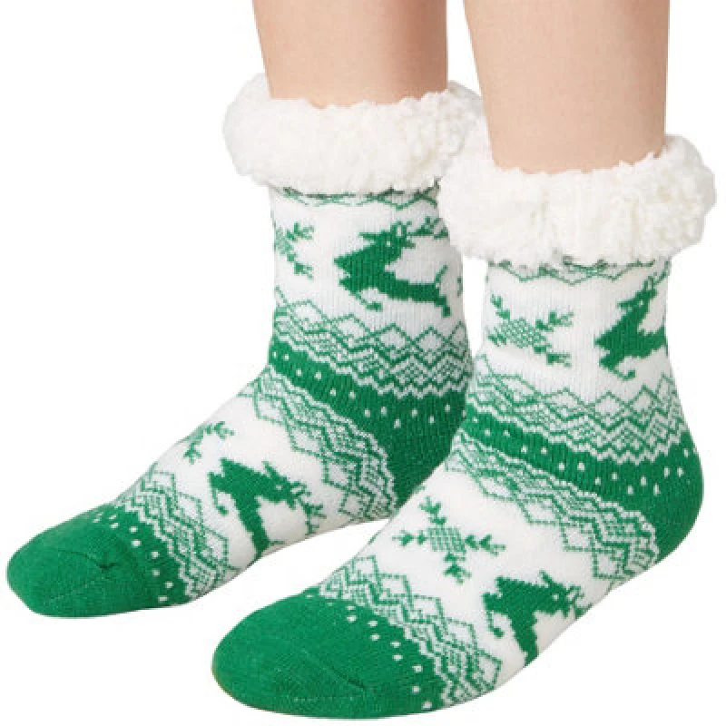 Image of Tectake Fluffy Socks With Reindeer Motif Green/white 47-50 - 303489