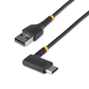 Image of StarTech.com 6ft (2m) USB A to C Charging Cable Right Angle - Heavy Duty Fast Charge USB-C Cable - Black USB 2.0 A to Type-C - Rugged Aramid Fiber - 3