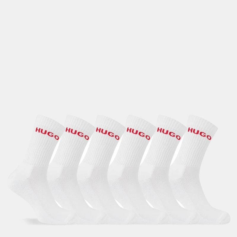 Image of Hugo 6-pack Ribbed Logo Crew Socks - White White 6 - 12 Months