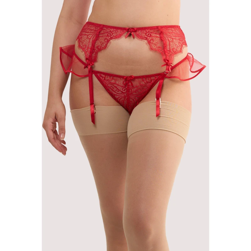 Image of Playful Promises Monica Red Ribbon Slot Lace Suspender Red female 26