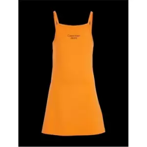 Image of Calvin Klein Jeans Stack Logo Punto Strap Dress - Orange
