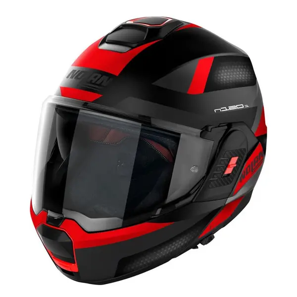 Image of Nolan N120-1 Subway N-COM 022 Flat Black Red Modular Helmet Size M