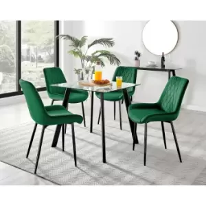 Image of Furniture Box Seattle Glass and Black Leg Square Dining Table & 4 Green Pesaro Black Leg Chairs