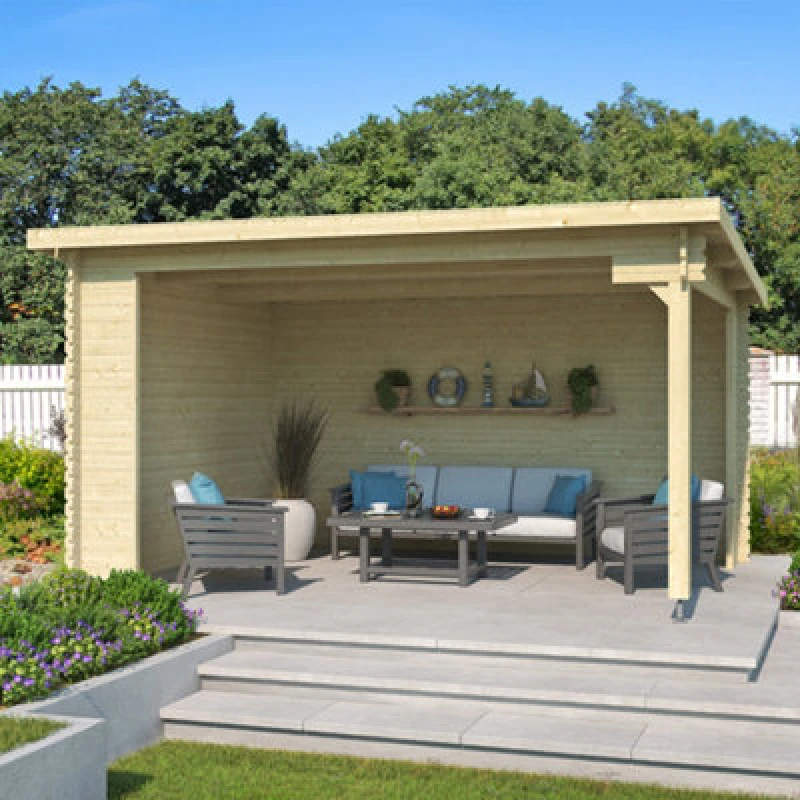 Image of Lasita Maja Lasita Osland Columbus Gazebo Shelter - 4.25M X 3M - 34mm Wall Logs Garden Canopy