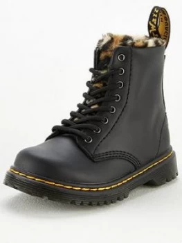 Image of Dr Martens Girls 1460 Serena Animal Faux Fur Lined Lace Boots - Black