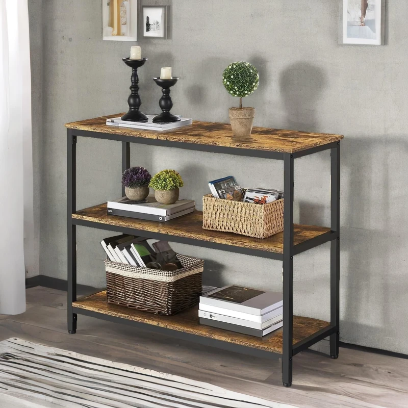 Image of Rafaelo Mobilia 3 Tier Console Table For Hallway Rustic Brown Brown Unisex
