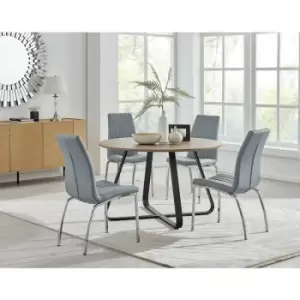 Image of Santorini Brown Round Dining Table And 4 Grey Isco Chairs - Elephant Grey